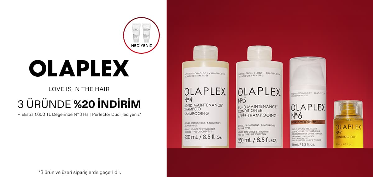 OLAPLEX 3 ÜRÜN VE ÜZERİ ALIŞVERİŞLERİNİZDE %20 İNDİRİM +EKSTRA HEDİYE FIRSATI