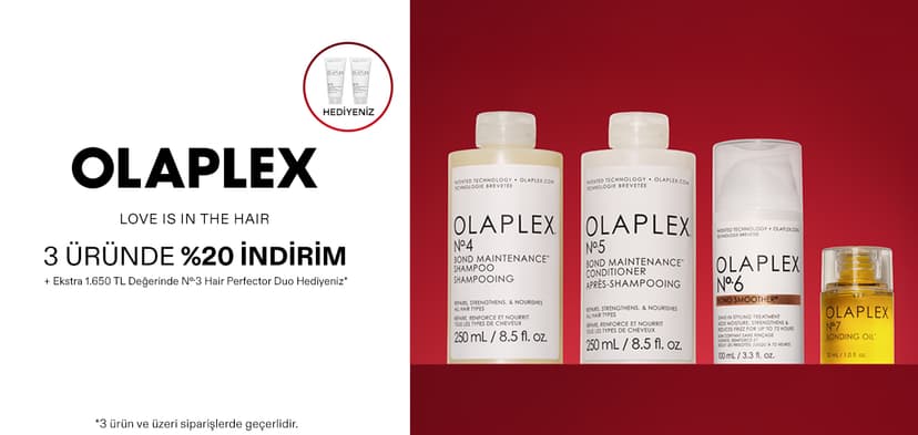 OLAPLEX 3 ÜRÜN VE ÜZERİ ALIŞVERİŞLERİNİZDE %20 İNDİRİM +EKSTRA HEDİYE FIRSATI