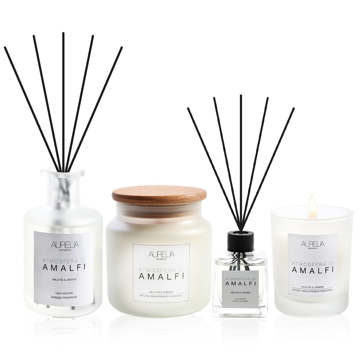 İncir ve Yasemin Kokulu Dörtlü Mum & Çubuklu Oda Kokusu Seti