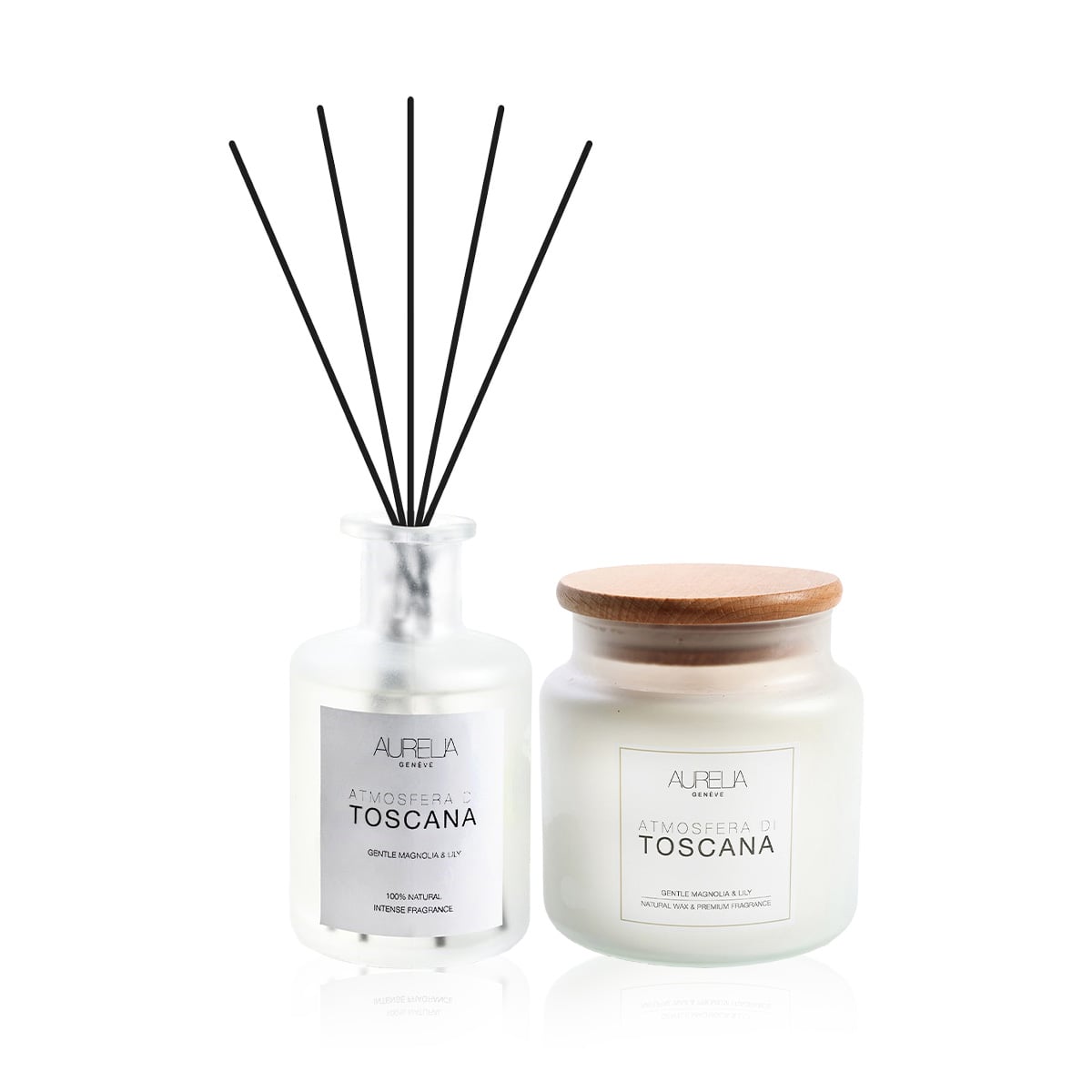 Manolya ve Zambak Kokulu Büyük Boy Mum & Çubuklu Oda Kokusu Seti