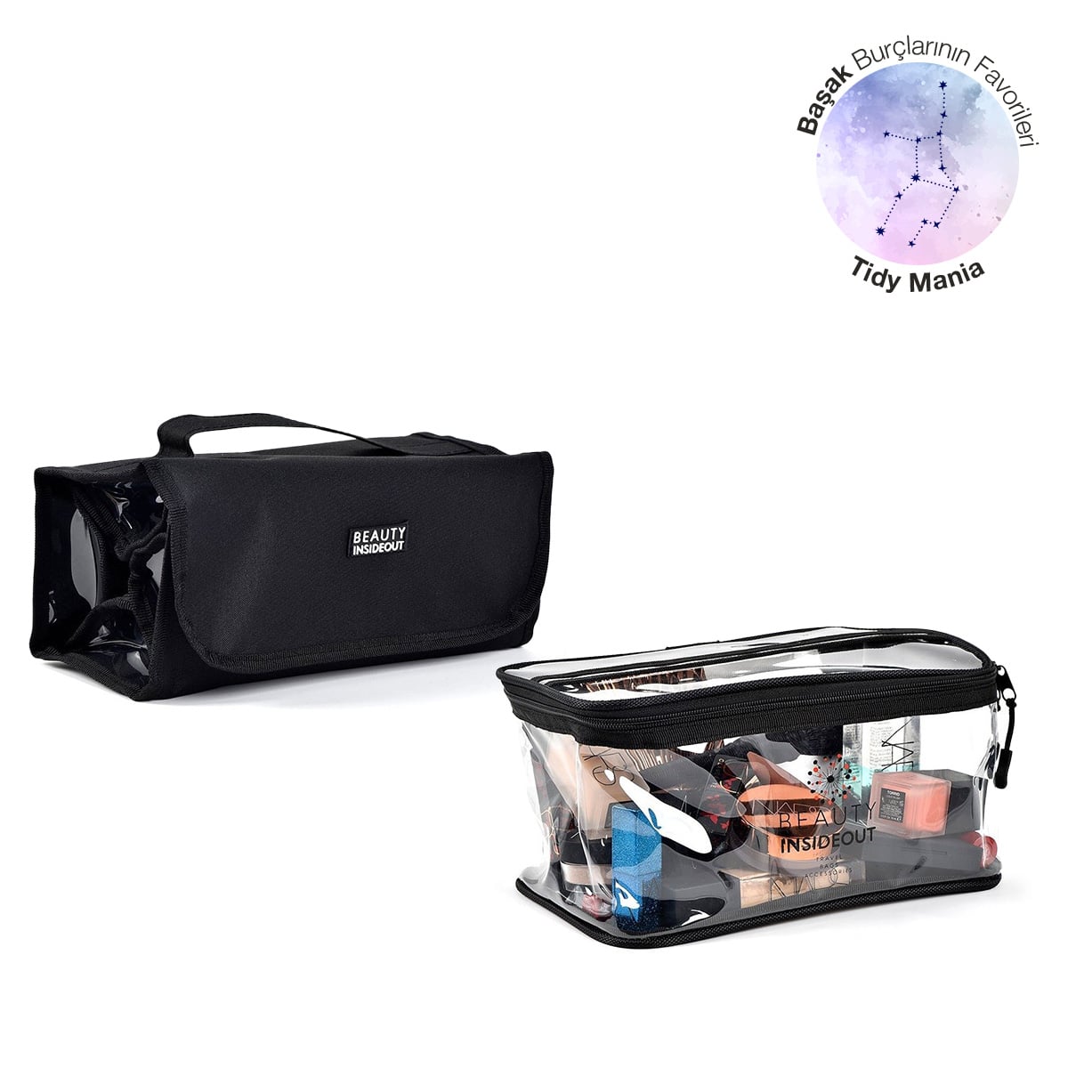 Bölmeli ve Normal İkili Seyahat & Makyaj Çantası Seti