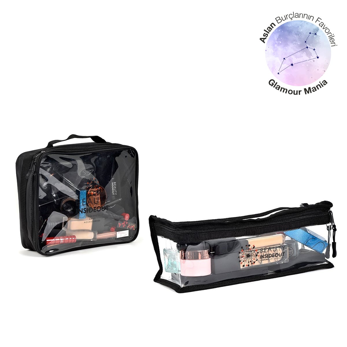 Büyük ve Dikdörtgen İkili Seyahat & Makyaj Çantası Seti