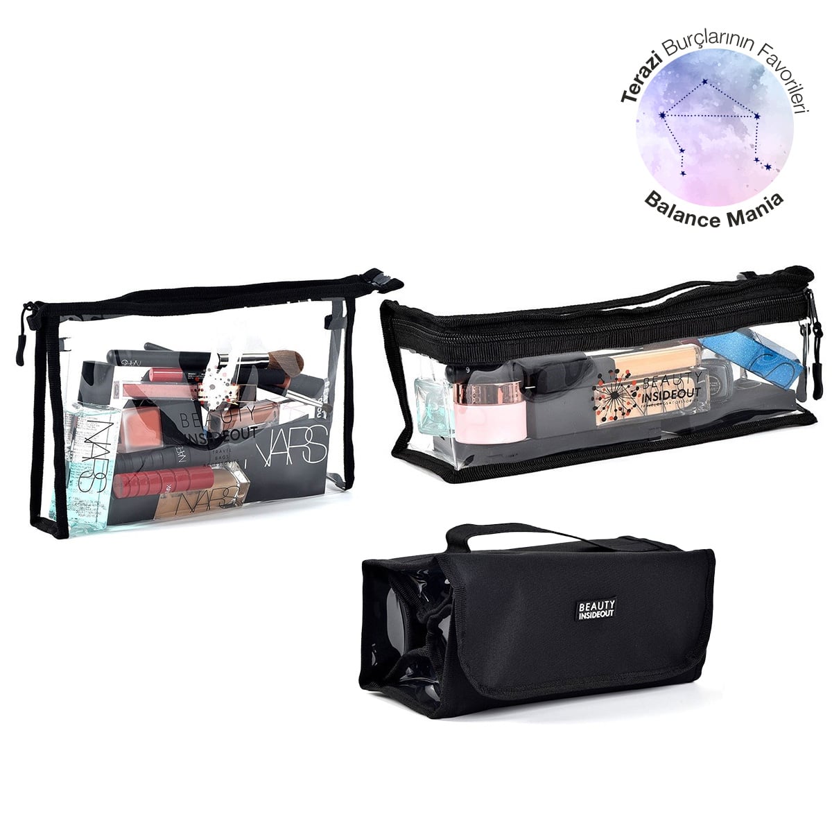 Üçlü Seyahat & Makyaj Çantası Seti